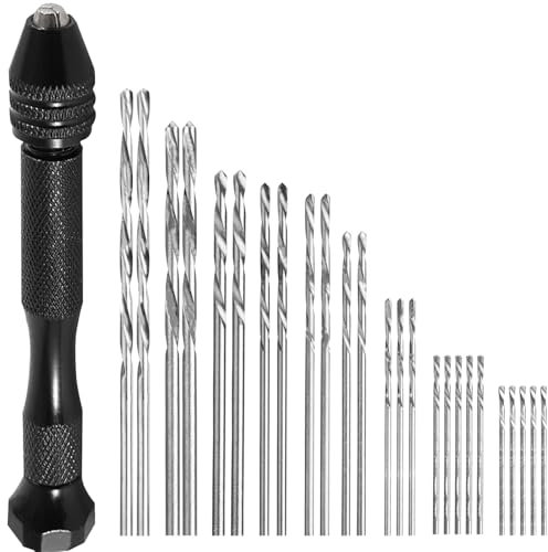 DZS ELEC Ein Set von Hand-Spiralbohrern, 0,5 bis 3,0 mm, Lochstanzarbeiten, Schnitzösen, Mini-Handbohrer für Leiterplatten, Metall, Holz, Schmuck, Kunststoff, Harz, DIY, Bernstein, Bodhi, Walnuss,