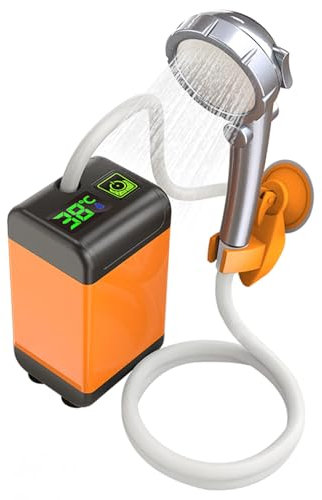 Portable Shower, Camping Shower with 4800mAh Battery - Rechargeable Electric Shower Pump, Temperature and Battery Power Digital Display, Travel Shower for Outdoor, Campervan, Car, Pet, Beach, Garden