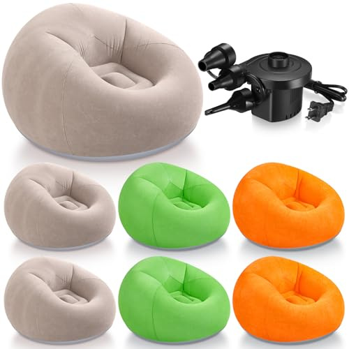 Realspring 6 9 12 Pcs Inflatable Bean Bag Chairs for Adults with Electric Air Pump, Blow up Couch Folding Portable Inflatable Couch Lazy Sofa for Outdoor Movie Night Camping(Coffee,Orange,Green,6 Pcs)