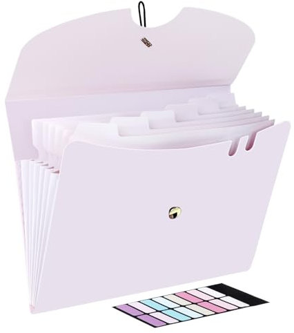 DoocliB Fächermappe A4 Dokumentenmappe A4, Mappen Ordnersystem mit 7 Fächern - Tragbar, Erweiterbar mit Gummiband für Büro, Schule, zu Hause（Lila）