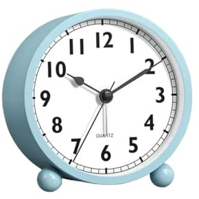 Sveglia da Comodino Silenziosa Sveglia analogica, piccolo orologio con luce notturna, funzionamento a batteria, for soggiorno, camera da letto, scrivania senza Ticchettio(Blue,3.15inch)
