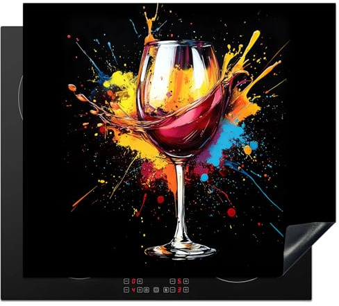 KitchenYeah© Herdabdeckplatte Einteilig Abdeckplatten Cerankochfeld | 60x52 cm - Abdeckung Ceranfeld Herdplattenabdeckung Induktionsmatte Wein - Glas - Graffiti - Getränk - Rot - Farbe