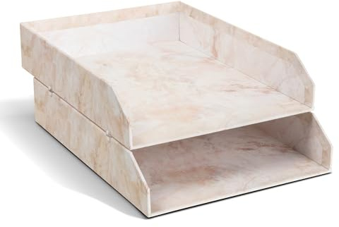 BIGSO Hakan 2er-Set Briefablage A4 – Aufbewahrungsbox stapelbar mit Griff – Schreibtischablage für Briefe, Dokumente & Unterlagen – Ordnungssystem aus Faserplatte mit Papier – Beige