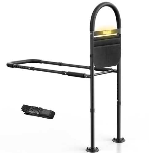 CSTEBOKE Bed Rails for Elderly Adults Safety, Motion Sensor Light, Multi-Compartment Storage Bag, Adjustable, Bed Rail for The Elderly, Disabled, Pregnant Women, People with Limited Mobility