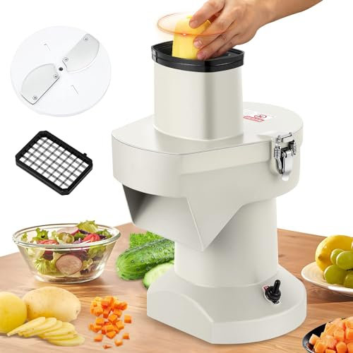Vegetable Peeler 2 in 1 Electric Vegetable Dicer and Slicer Machine, Commercial Vegetable Dicing Machine, Automatic Potato Onion Slicing Cube Cutting with 5/16’’ 15/32’’ Blade for Co