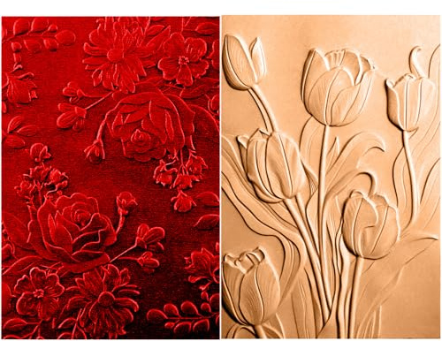 2 Stück 3D-Prägeschablone für Kartenherstellung Blüten Blumen und Tulpen Texturen Impressionen Hintergrund Kunststoff Prägeschablonen Vorlage für DIY Scrapbooking und andere Papierbasteleien Muttertag