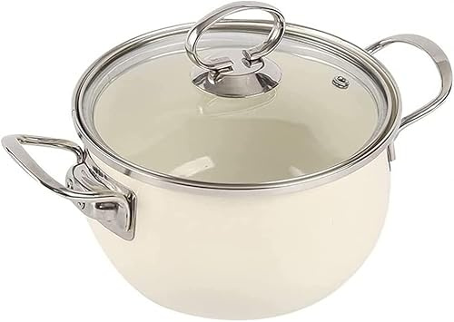 Schmortopf, Suppentopf, japanischer binauraler Schmortopf, Emaille-Suppentopf, milchig-weiß, Universaltopf, Suppentopf mit Deckel, 22 cm (eine Farbe: 20 cm)