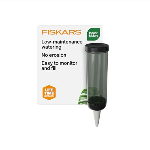 Fiskars LifeWell - Estaca de riego para Plantas de Interior, Dispositivo de riego automático con depósito Transparente, Cono de cerámica poroso, plástico Reciclado y Resistente a los Rayos UV, 11.5
