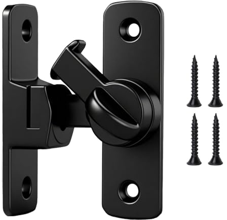 90/180 Degree Door Lock, Black Gate Flip Sliding Barn Gate Lock, Small Latch for Lockable Security Sliding Doors Hardware with Screws for Interior Kitchens, Bedrooms, Study, Bathrooms, Cabinet