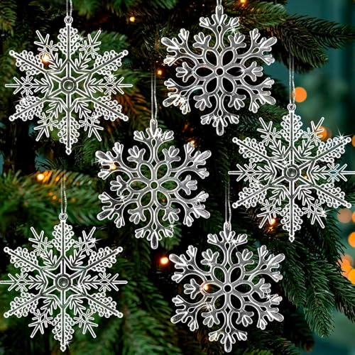 Kockuu Decorazioni grandi a forma di fiocchi di neve trasparenti, 30,5 cm, confezione da 6 pezzi, giganti, in plastica, da appendere, per albero di Natale, inverno, interni, esterni, finestre, stanze