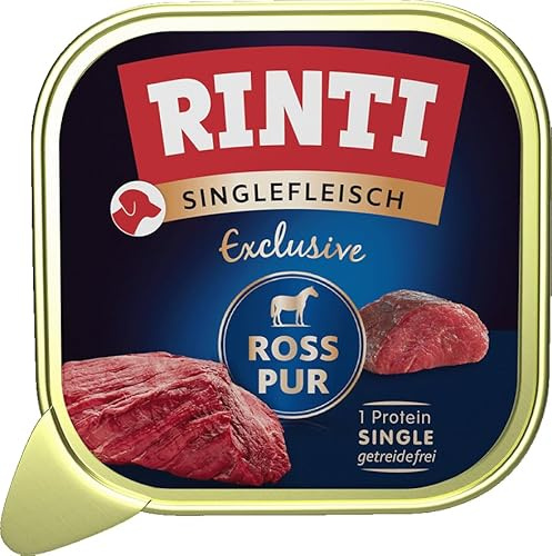 RINTI - Singlefleisch Exclusive | Cibo umido con carne di cavallo al 100% per cani sensibili e adulti. Alimento completo in ciotole senza cereali e additivi artificiali | 10 x 150 g Ross Pur