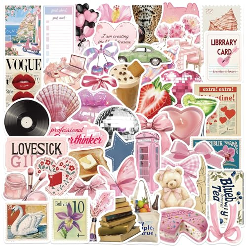 PNGIF Aesthetic Rosa Kawaii Stickers 50 Stück, Wasserfeste Graffiti Fantasy Anime Aufkleber für Laptop Kindle Scrapbook Kühlschrank Skateboard Fahrrad Journal Fotoalbum Koffer MacBook