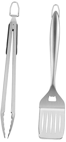 BAZEITFLOW Set 2 Pièces Pince et Pelle en Acier Inoxydable Multi-fonction Antiadhésive pour Barbecue Extérieur Camping Pique-niques Ustensiles Cuisine Argenté