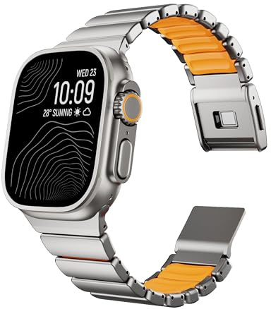 Titan Armband kompatibel mit Apple Watch Armband Ultra 3/2/1 49mm 46mm 45mm 44mm 42mm, Titan Silikon Doppelschicht, Damen Herren Magnetverschluss Ersatzarmband für iWatch Series 11 10 9 8 7 6 5 4