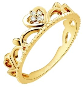 Wycian Ehering Frau Diamant Ring 14 Karat Gelbgold mit 0,03 CT Diamant Größe 60 (19.1) Massiv, Nicht Plattiert Aktualisierung 3.0 für Unisex Weihnachten Schmuck