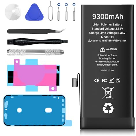 [9300mAh] Batterie pour iPhone 13, 2025 Nouvelle Batterie Haute Capacité 0 Cycle Remplacement pour A2482 A2631 A2633 A2634 A2635 avec Outils Professionnels