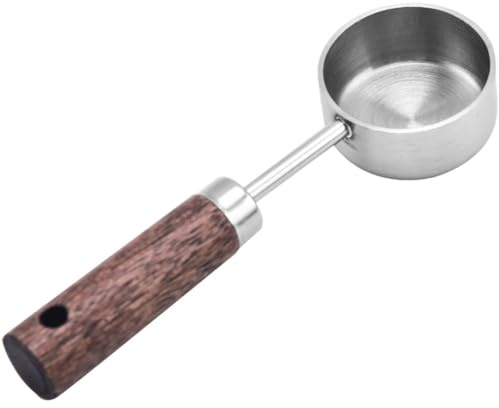 HiyyFloy Cuillère Doseuse À Café Vintage, 15 G, en Acier Inoxydable avec Manche en Bois. Cuillère Doseuse Multifonctionnelle pour Café, Thé Lait en Poudre.