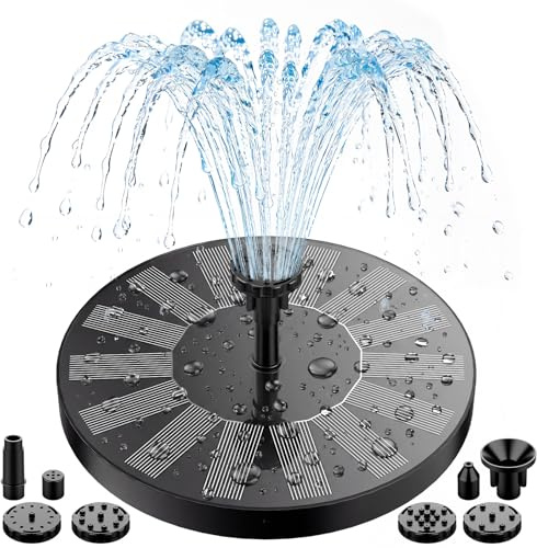 AISITIN Solar Wasserbrunnen, Upgrade Runde Vogeltränke Wasserpumpe mit 6 Düsen Schwimmende Wasserspiel Brunnen Pumpe für Outdoor Kleiner Teich, Terrasse Garten und Aquarium