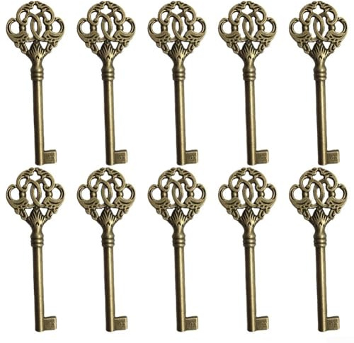 Trayneel 10 pezzi in stile vintage scheletro per armadietti cassetti chiave in lega di bronzo serratura decorativa hardware per il restauro di mobili e decorazioni antiche per la casa compatibile con