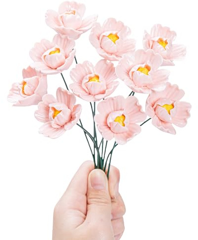 MLETULIPS Bouquet di fiori artificiali in ceramica, fatti a mano, bouquet di fiori artificiali, decorazioni floreali, regali creativi per composizioni floreali, decorazione per la casa (rosa, fiori di