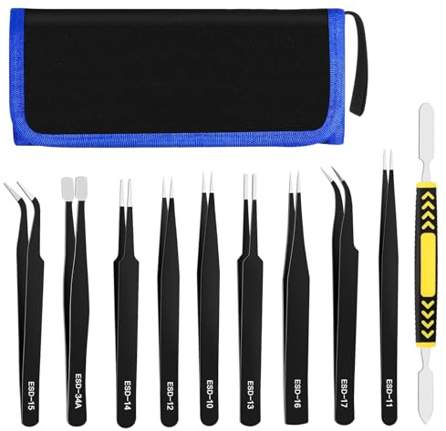 11 Piezas Pinzas de Precisión Acero Inoxidable Antiestático Industria | Acero Inoxidable Antiestático para Depilación Barba Soldadura Electrónica Artesanía Joyería, Trabajos de Laboratorio