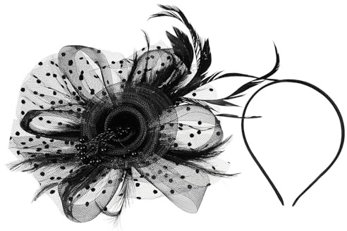 CAXUSD Eleganter als Haarschmuck mit Federn aus Mesh Fascinator Hut Schwarzer Hält das Haar Fest und Dekorativ für Damen für Weihnachts und Silvesterfeiern