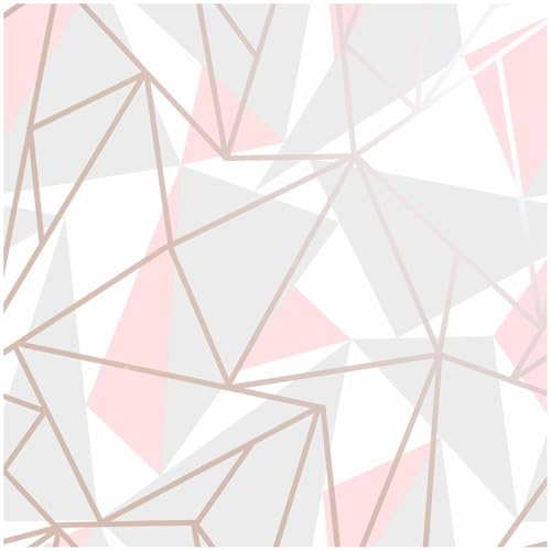 YöL Geometric Blush Pink Grey White Wallpaper Modern Rose Gold Line Triangle Pattern Contemporary Feature Wall Decor for Bedroom Living Room Home Office Interiors