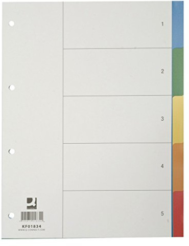 Q-Connect KF01834 Trennblätter,Farbregister,Aktenfahnen,Universalregister Register Plastik A4 5 teilig bunt
