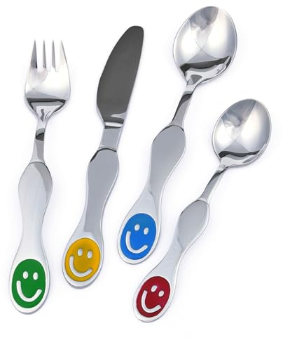 GRÄWE Kinderbesteck Smile, Edelstahl Besteckset für Kinder, Kindergabel, Kinderlöffel, Kindermesser, ab 3 Jahren, Geschenkverpackung