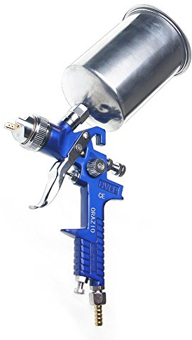 ORAZIO HVLP Paint Spray Gun Gravity Feed 1000ml Aluminium Cup 1.8mm 2.5mm Two Copper Nozzles Paint Sprayer for Vehicles Furniture Surface Coating Decorating