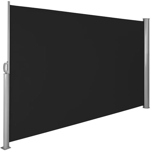 TecTake® Tenda Frangivento a Scorrimento, Paravento Estraibile Esterno, Frangivista con Meccanismo Automatico, Protezione Solare e Privacy, Ideale per Balconi e Terrazzi, 200x300 cm - Nero