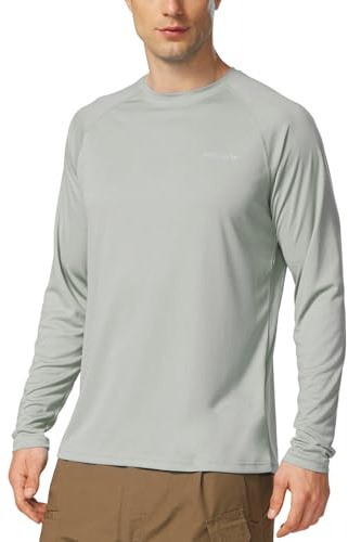 BALEAF Magliette Uomo Maniche Lunghe UPF 50+ Maglia Uomo Lightweight Quick-Dry Nuota Corsa Pesca Ciclismo 1-Grigio 3XL