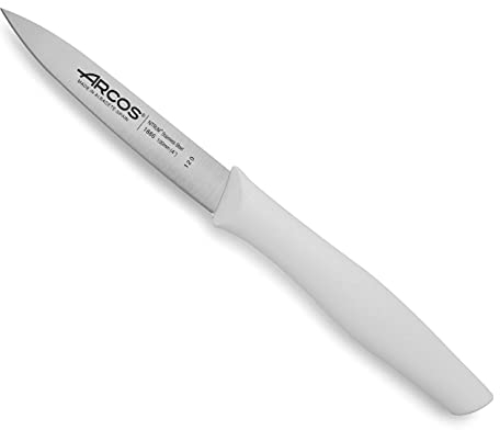 Arcos Couteau Mondador Acier Inoxydable NITRUM 100 mm - Pour Fruits et Légumes - Manche Polypropylène Blanc - Série Nova