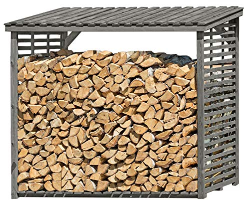 Gartenpirat Kaminholzregal XXL grau outdoor für bis zu 4,1 m³ Brennholz aus Holz für außen
