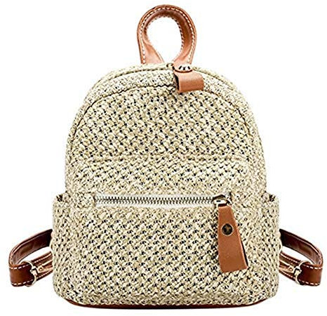 Uteruik Mochila de Paja de Moda para Mujer, Bohemia, Playa, Mini Bolsa de Hombro, Bolsas de Escuela sólidas para Adolescentes y niñas de Viaje