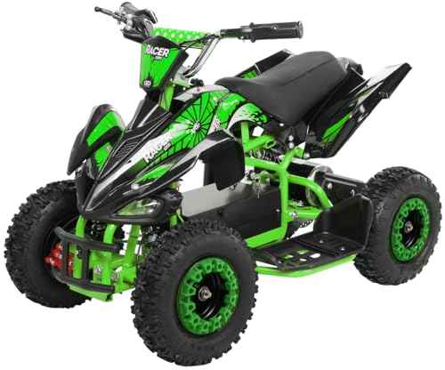 Actionbikes Motors Kinder Quad Elektro ATV Racer | 𝟑𝟔 Volt 𝟭𝟬𝟬𝟬 Watt Motor bis 𝟐𝟒 km/h - Kinderquad - Pocket Quad - Safety Touch Fußschalter - Für Kinder ab 8 Jahren (1000 Watt Schwarz/Grün)