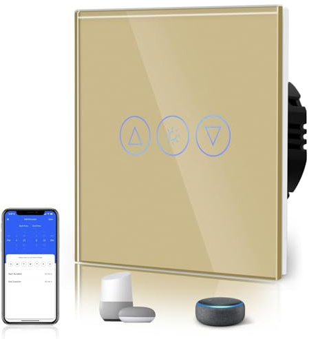 BSEED Smart Dimmer Switch,Glass Touch Panel,LED Lights,Work with Alexa/Smart Life App Control,Neutral Wire RequiredWiFi Dimmer 1 Gang 1 Way,86mm Gold