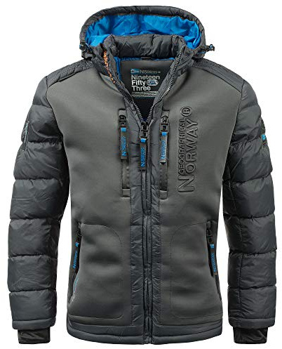 Geographical Norway IMS Production Chaqueta acolchada de invierno para hombre, con capucha, forrada y cálida. Anorak de exterior, para esquí y snowboard. Para invierno y otoño, tallas S-7XL, gris