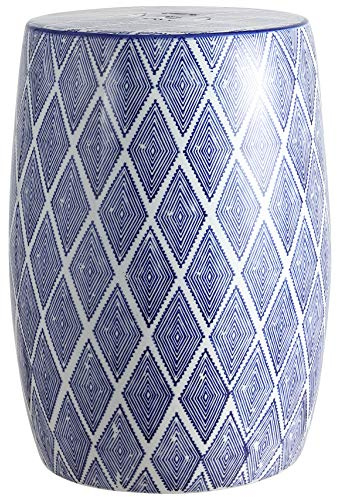 JONATHAN Y TBL1019A Moroccan Diamonds 45,7 cm Keramiktrommel Indoor/Outdoor Gartenhocker, Küste, zeitgenössisch, Beistelltisch, Pflanzenständer, auslaufsicher, Wohnzimmer, Garten, Terrasse, Blau/Weiß