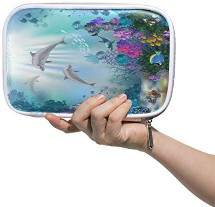 RXYY Federmäppchen Meer Tier Delfins Pflanzen, Halter Mäppchen Reißverschluss Schreibwaren Reise Beutel Bürste Kosmetik Stifttasche für Schule Mädchen Jungs