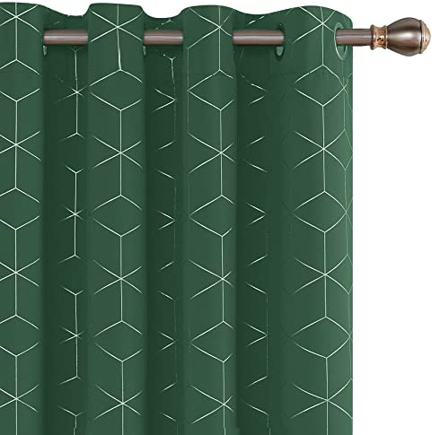 Deconovo Christmas Decorations Blackout Curtains, Eyelet Foil Printed Diamond Energy Saving Curtains for Living Room, 46 x 90 Inch(Width x Length), Dark Forest, Two Panels