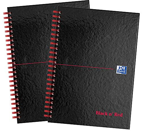 Oxford Black n' Red, A5 Notizbuch Hardcover, Spiralbindung, liniert, 2 Stück