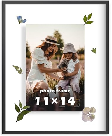 FrameWorks 11”x14” Deluxe Black Aluminum Contemporary Style Floating Picture Frame with Tempered Glass