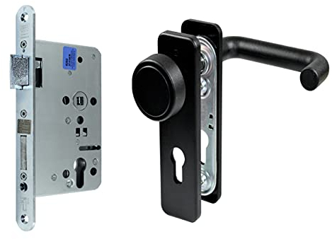 SN-TEC Paniktür Stahltür/FH Tür Set Beschlag (einseitig Knauf) + FH Panikschloss Funktion E, DIN Links