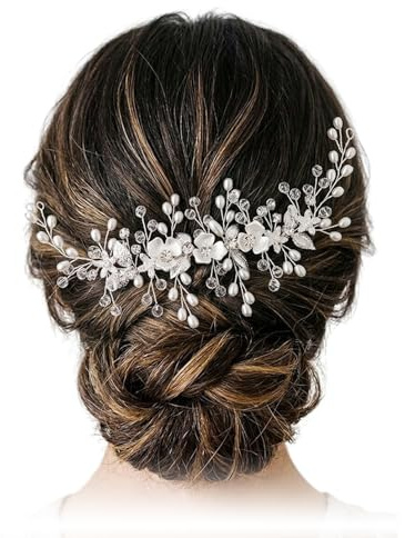 Bride Hair Accessories Wedding Hair Vines, Crystal Headpieces Flower Headband Bridal Hair Pieces, Pearl Hair Accessories for Women and Girls Hair Styling Accessories (Silver) (Silver)
