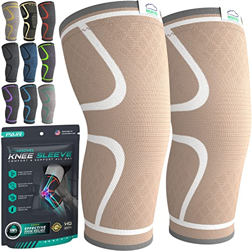 MODVEL Knee Support Compression Sleeve Women & Men - 2 Pack, Running Knee Brace, ACL & Arthritis Pain Relief, Joint Pain, Meniscus Tear, & Every day use (M)