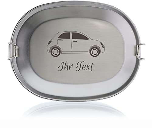 STEMPEL-FABRIK Brotdose Auto personalisiert mit Namen, Edelstahl graviert | Edelstahl-Lunchbox mit Namensgravur & Auto-Motiv – BPA-frei, spülmaschinengeeignet, 15,5x11,5x4,5 cm
