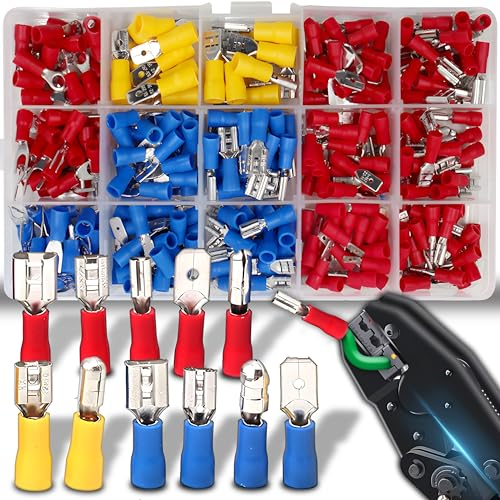 Retoo Kabelschuhe Set 280 tlg, 15 Typen, Elektrische Steckverbinder mit Ilozierung, Flachsteckhülsen und Gabelkabelschuhe, Lötverbinder, Quetschverbinder, Elektrik Sortiment, Crimpverbinder
