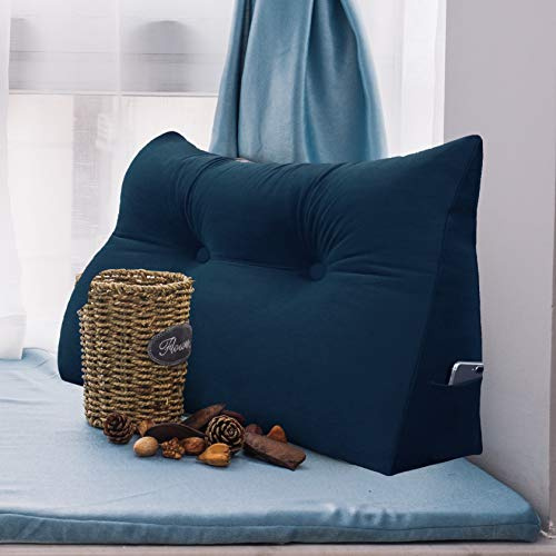 Keilkissen Bett Rückenlehne aus Holland-Samt, Rückenkissen Ergonomisches Dreieckskissen Lesekissen mit Knopfdesign & Seitentaschen, Abnehmbares Kopfteil Polster Wandkissen für Schlafzimmer Sofa
