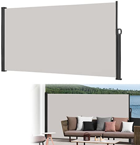 HENGMEI 180x300cm Seitenmarkise Ausziehbar Markisen Sonnenschutz Balkon Sichtschutz für Balkon Terrasse Garten Aussen, Grau